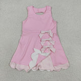 Floral Bows Scalloped Pink Athletic Shorts Girls Sleeveless Dress