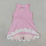 Floral Bows Scalloped Pink Athletic Shorts Girls Sleeveless Dress