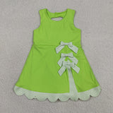 Floral Bows Scalloped Light Green Athletic Shorts Girls Sleeveless Dress