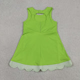 Floral Bows Scalloped Light Green Athletic Shorts Girls Sleeveless Dress