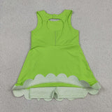 Floral Bows Scalloped Light Green Athletic Shorts Girls Sleeveless Dress