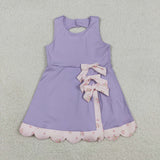 Floral Bows Scalloped Purple Athletic Shorts Girls Sleeveless Dress