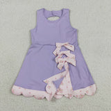 Floral Bows Scalloped Purple Athletic Shorts Girls Sleeveless Dress