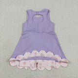 Floral Bows Scalloped Purple Athletic Shorts Girls Sleeveless Dress