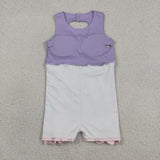 Floral Bows Scalloped Purple Athletic Shorts Girls Sleeveless Dress