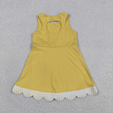 Yellow Plaid Bows Scalloped Athletic Shorts Girls Sleeveless Dress