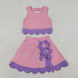 Floral Purple Bows Scalloped Pink Athletic Shorts Girls Skirt Sets