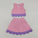 Floral Purple Bows Scalloped Pink Athletic Shorts Girls Skirt Sets