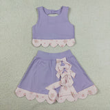Floral Pink Bows Scalloped Purple Athletic Shorts Girls Skirt Sets