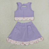 Floral Pink Bows Scalloped Purple Athletic Shorts Girls Skirt Sets