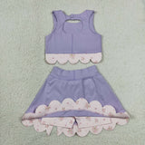Floral Pink Bows Scalloped Purple Athletic Shorts Girls Skirt Sets