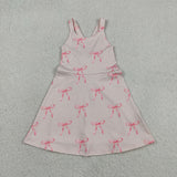 Pink Bow Pattern Athletic Shorts Girls Sleeveless Dress