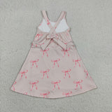 Pink Bow Pattern Athletic Shorts Girls Sleeveless Dress