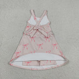 Pink Bow Pattern Athletic Shorts Girls Sleeveless Dress