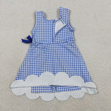 Blue Plaid Scalloped Athletic Shorts Girls Sleeveless Dress