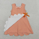 Orange Plaid Scalloped Athletic Shorts Girls Sleeveless Dress