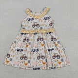 Farm Animals Yellow Plaid Ruffles Girls Sleeveless Dress