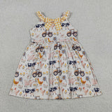 Farm Animals Yellow Plaid Ruffles Girls Sleeveless Dress