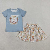 Bunny Cross Shorts Skirt Sets Girls Easter Outfits