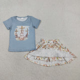 Bunny Cross Shorts Skirt Sets Girls Easter Outfits