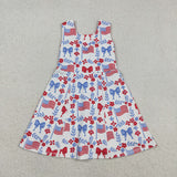 Bow Pattern Flag Red White Athletic Girls 4th of July Dress