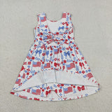 Bow Pattern Flag Red White Athletic Girls 4th of July Dress