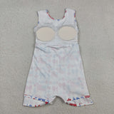 Bow Pattern Flag Red White Athletic Girls 4th of July Dress