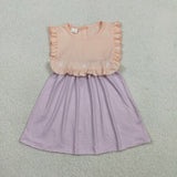Ruffles Purple Stripe Buttons Girls Sleeveless Dress