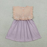 Ruffles Purple Stripe Buttons Girls Sleeveless Dress