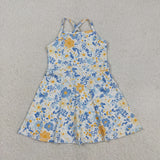 Orange Blue Floral White Athletic Shorts Girls Swimsuits