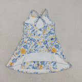 Orange Blue Floral White Athletic Shorts Girls Swimsuits
