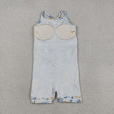 Orange Blue Floral White Athletic Shorts Girls Swimsuits