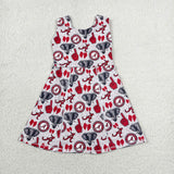 Team Elephant Bow Pattern Gray Athletic Shorts Girls Sleeveless Dress
