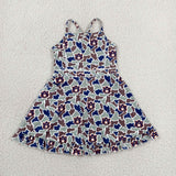 Team Brown Bluish Blue Camo Athletic Shorts Girls Sleeveless Dress