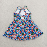 Team Crocodile Orange Blue Camo Athletic Shorts Girls Sleeveless Dress