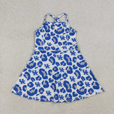 UK Team Blue White Leopard Print Athletic Shorts Girls Sleeveless Dress