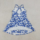 UK Team Blue White Leopard Print Athletic Shorts Girls Sleeveless Dress