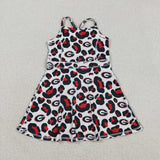 Team Red Black Leopard Print Athletic Shorts Girls Swimsuits