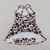 Team Red Black Leopard Print Athletic Shorts Girls Swimsuits