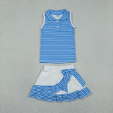 Blue White Stripe Vest Athletic Shorts Girls Skirt Sets