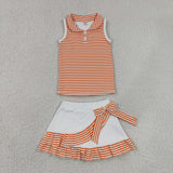 Orange White Stripe Vest Athletic Shorts Girls Skirt Sets