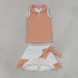 Orange White Stripe Vest Athletic Shorts Girls Skirt Sets