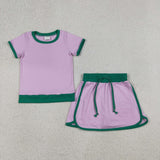Kids Solid Lavender Green Mommy & Me Shorts Girls Skirts Sets