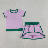 Kids Solid Lavender Green Mommy & Me Shorts Girls Skirts Sets