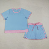 Adults Solid Pink Sky Blue Mommy & Me Shorts Women Skirts Sets