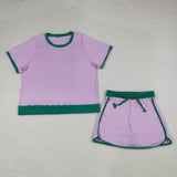 Adults Solid Lavender Green Mommy & Me Shorts Women Skirts Sets