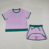 Adults Solid Lavender Green Mommy & Me Shorts Women Skirts Sets