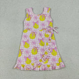 Floral Lemon Pink Plaid Ruffles Athletic Shorts Girls Sleeveless Dress