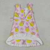 Floral Lemon Pink Plaid Ruffles Athletic Shorts Girls Sleeveless Dress