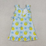 Floral Lemon Sky Blue Plaid Ruffles Athletic Shorts Girls Sleeveless Dress